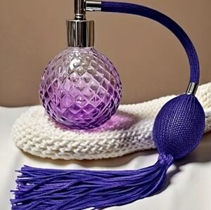 Elegant Purple Glass Perfume Atomizer with Silver Accents
